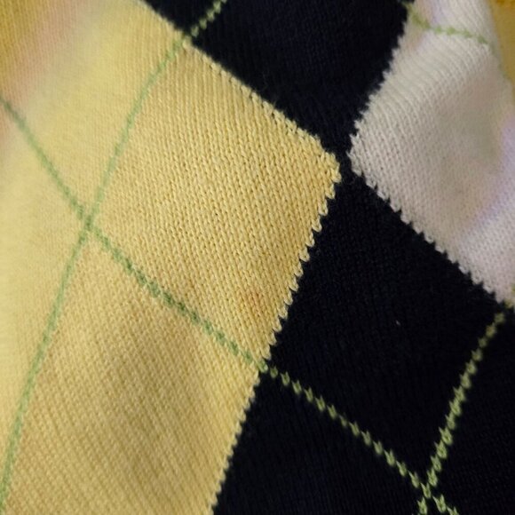 Izod Vintage Butter Yellow Argyle V Neck Academia Preppy Cardigan Sweater Size L - Picture 3 of 5